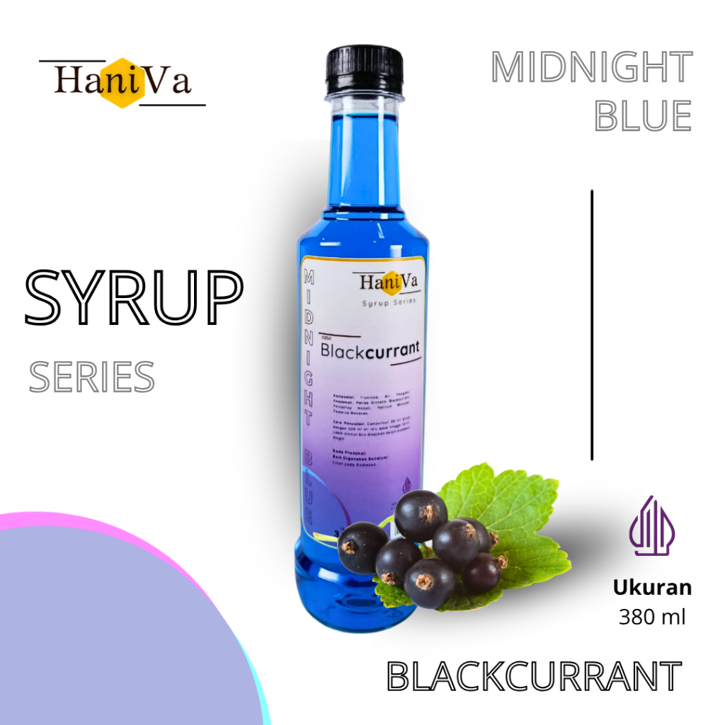 Haniva Sirup Blackcurrant 380ml | Sirup Premium untuk Mocktail Soda Series Es Buah Yakult Drink Milk