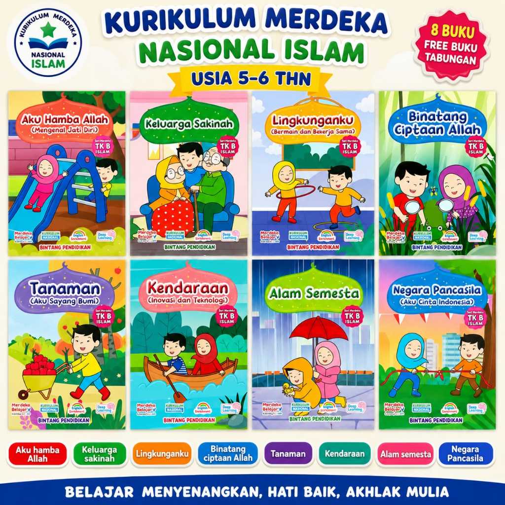 buku paket tematik merdeka nasional PAUD TK A TK B isi 8 buku free buku tabungan bintang pendidikan