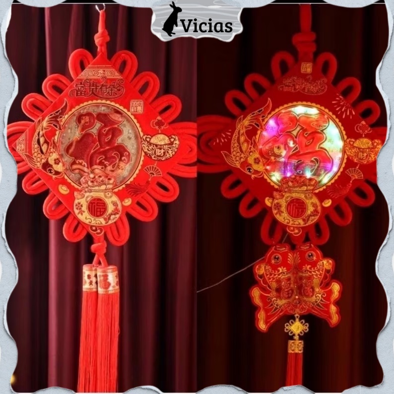 Gantungan Knot Bludru Kualien JUMBO Premium Lampu led Hiasan Dekorasi Imlek CNY Tahun 2023 Kelinci