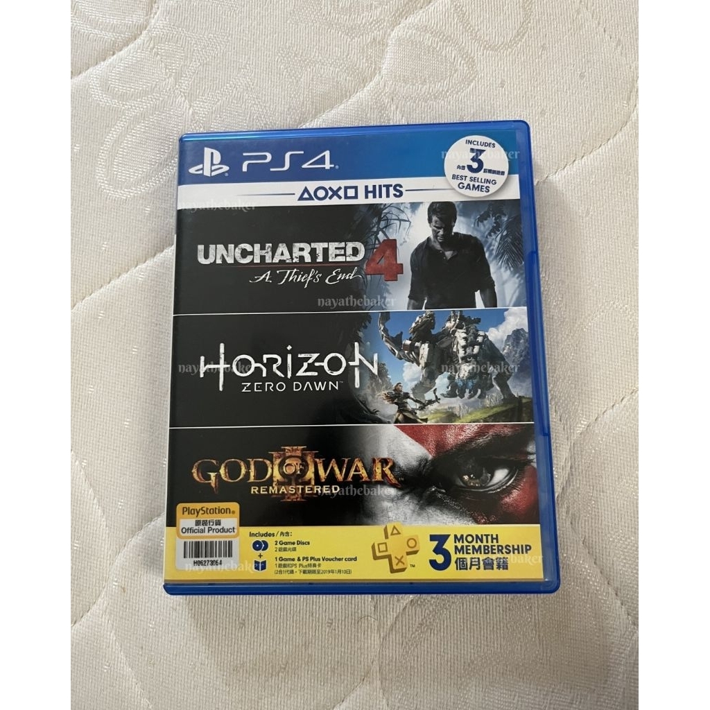 PS4 HITS Bundle Original Kaset/BD (Uncharted 4 + Horizon Zero Dawn + Bonus God of War III Remastered
