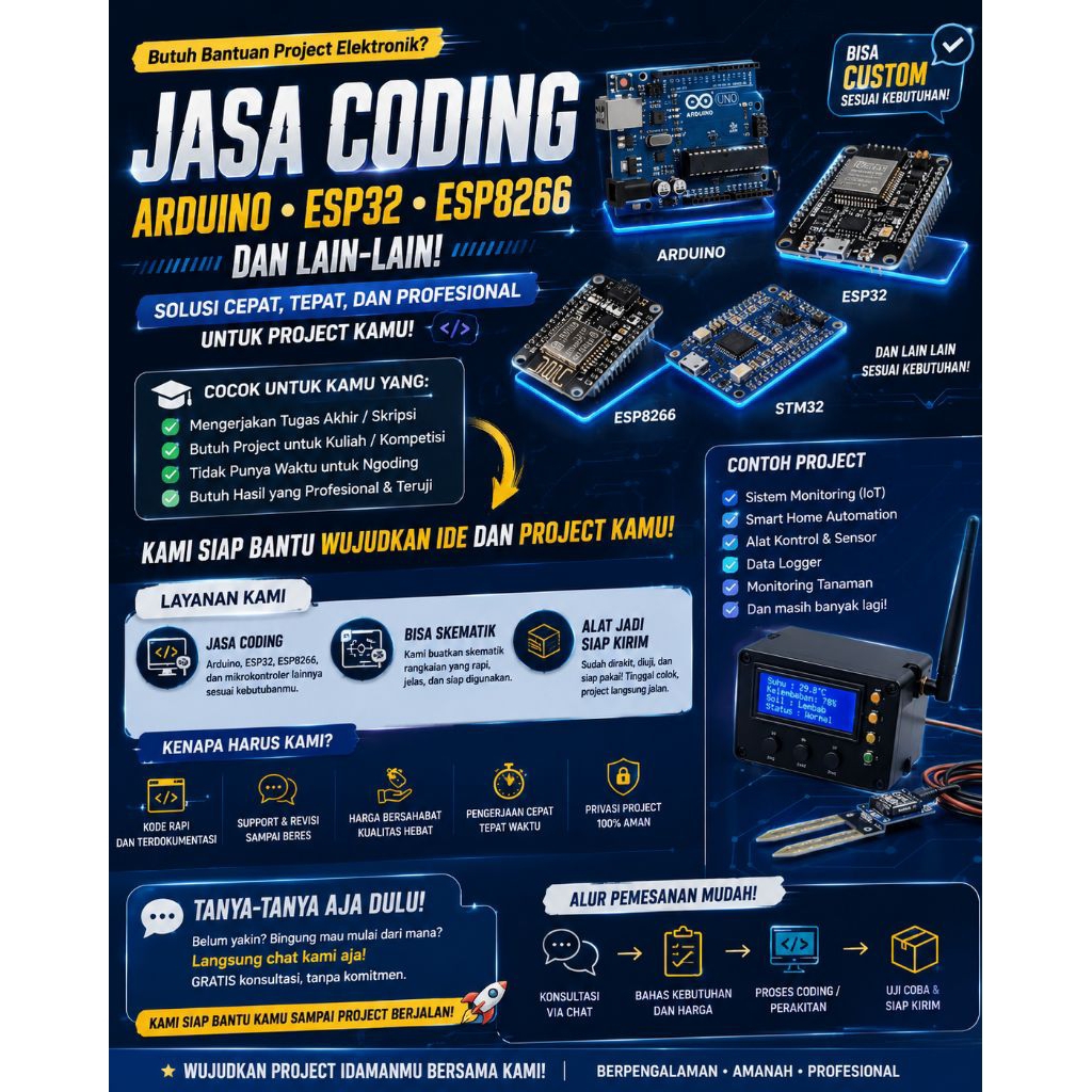 Jasa Coding Arduino ESP32 ESP8266 STM32 NodeMCU IoT Blynk Telegram RFID Sensor Tugas Akhir Skripsi