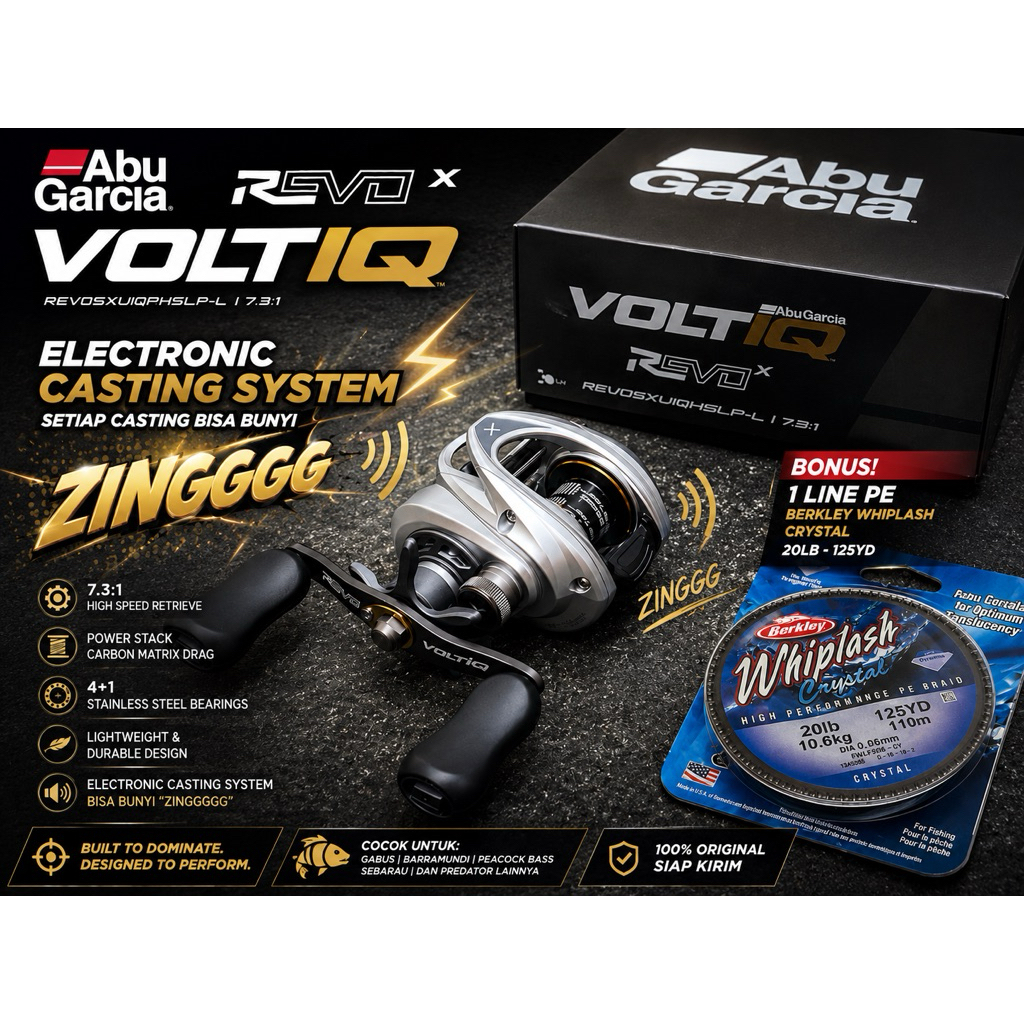 REEL BC ABU GARCIA VOLTIQ ELECTRONIC CAST CONTROL BUNYI ZING KEREN HADIAH PE BERKLEY WIPLASH
