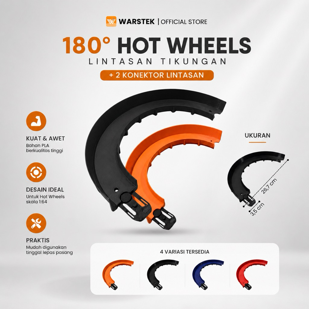 Lintasan Tikungan 180° Hot Wheels Seru + Gratis 2 Konektor Lintasan