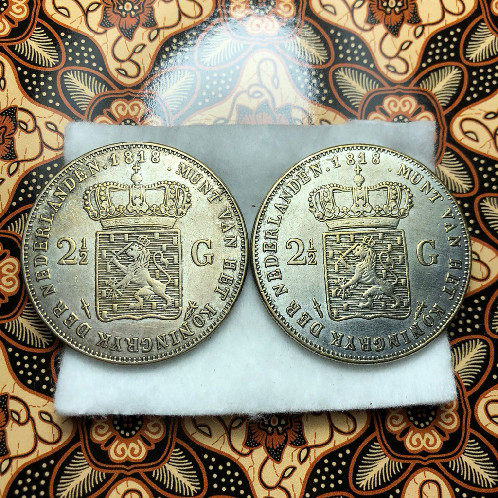 Koin Willem 2,5 Gulden Tahun Cantik 1818 Samping Garis Harga untuk 2pcs