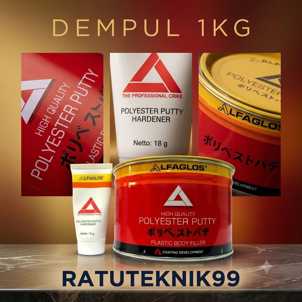 Dempul Alfaglos 1kg + hardener dempul mobil dempul besi dempul plastik dempul mobil mewah
