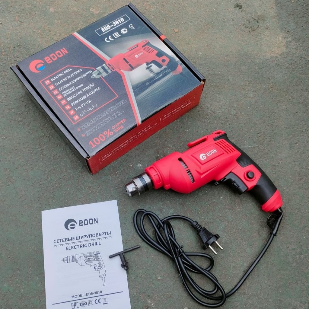 Mesin Bor Tangan 10mm EDON ED5 - 3810 Mesin Bor Listrik Variable Speed Putaran 2 Arah
