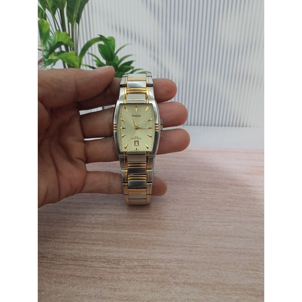 Jam Tangan Pulsar Quartz Vintage Two Tone Date Original Japan Dress Watch