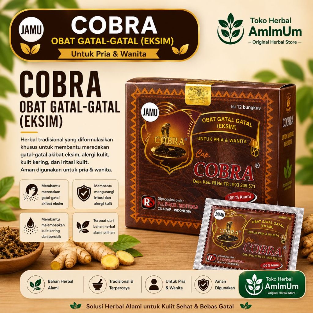 Jamu Cobra Gatal-gatal Eksim Serbuk - Original/Asli - Isi 12 Sachet - Bantu Meredakan Penyakit Kulit