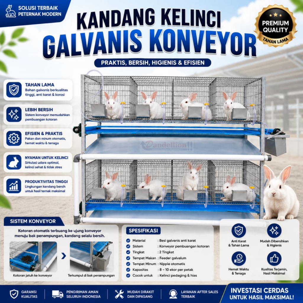 Kandang kelinci Conveyor Galvanis Komplit 2 tingkat -  B20