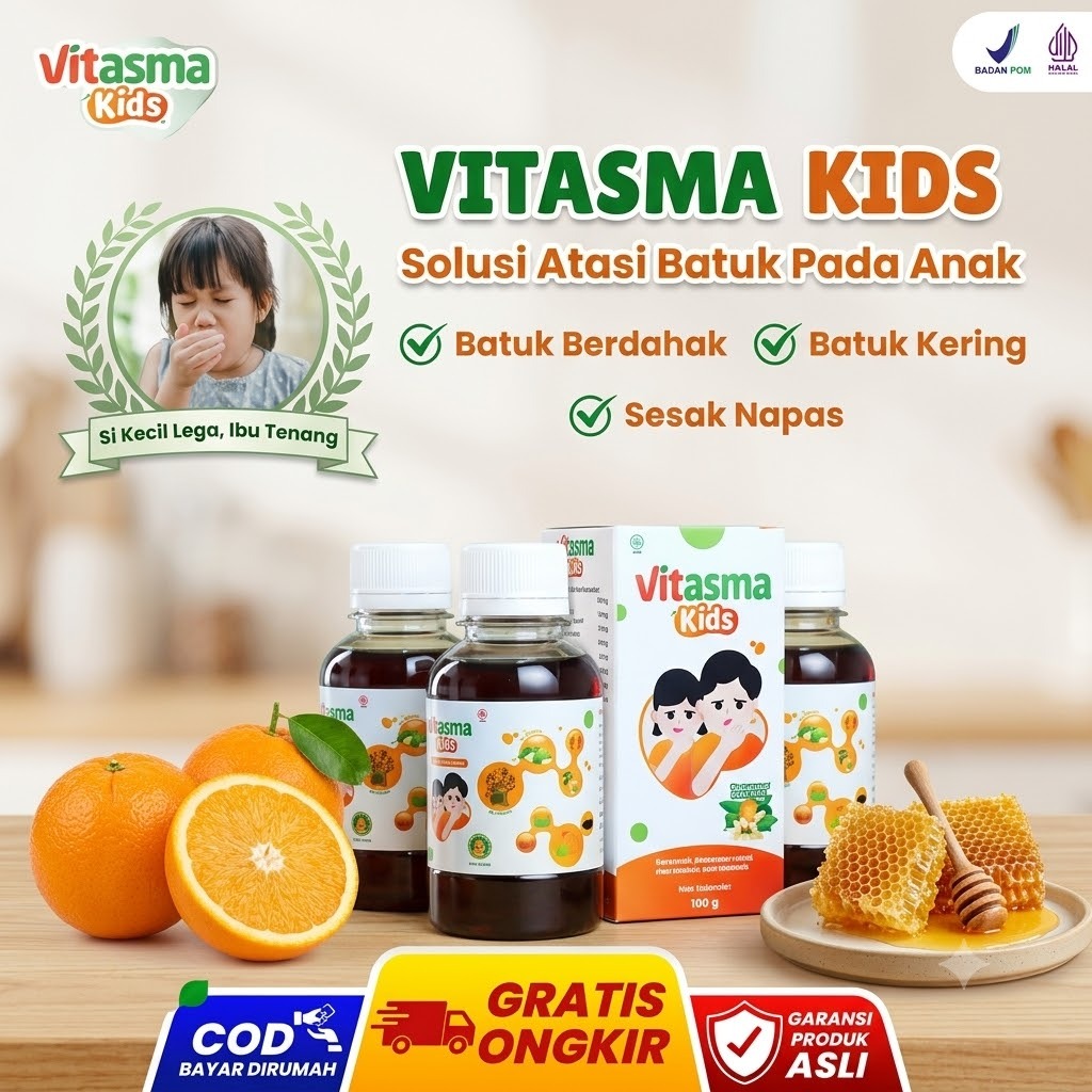 Vitasma Kids Original - Madu Anak Untuk Mengatasi Batuk Berdahak Ringan Gejala Asma Alergi Dingin Da