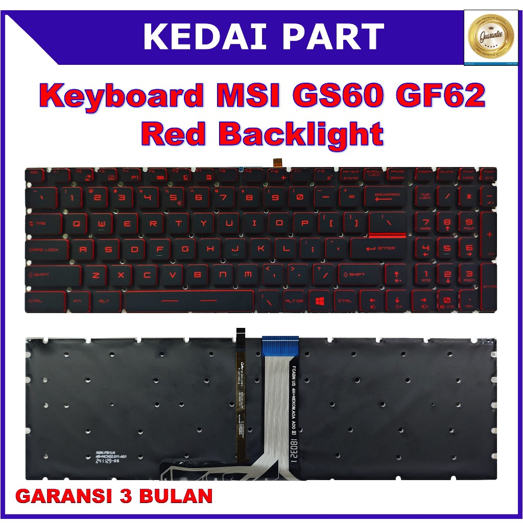 Keyboard MSI GF62 GP75 GT72 GE72VR GL75 GE63 GE62 Red Backlight