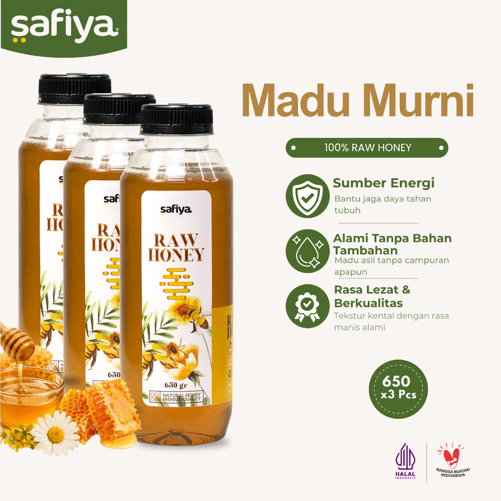 [Paket 3 Botol] Safiya Madu Murni Asli Raw Honey Multiflora