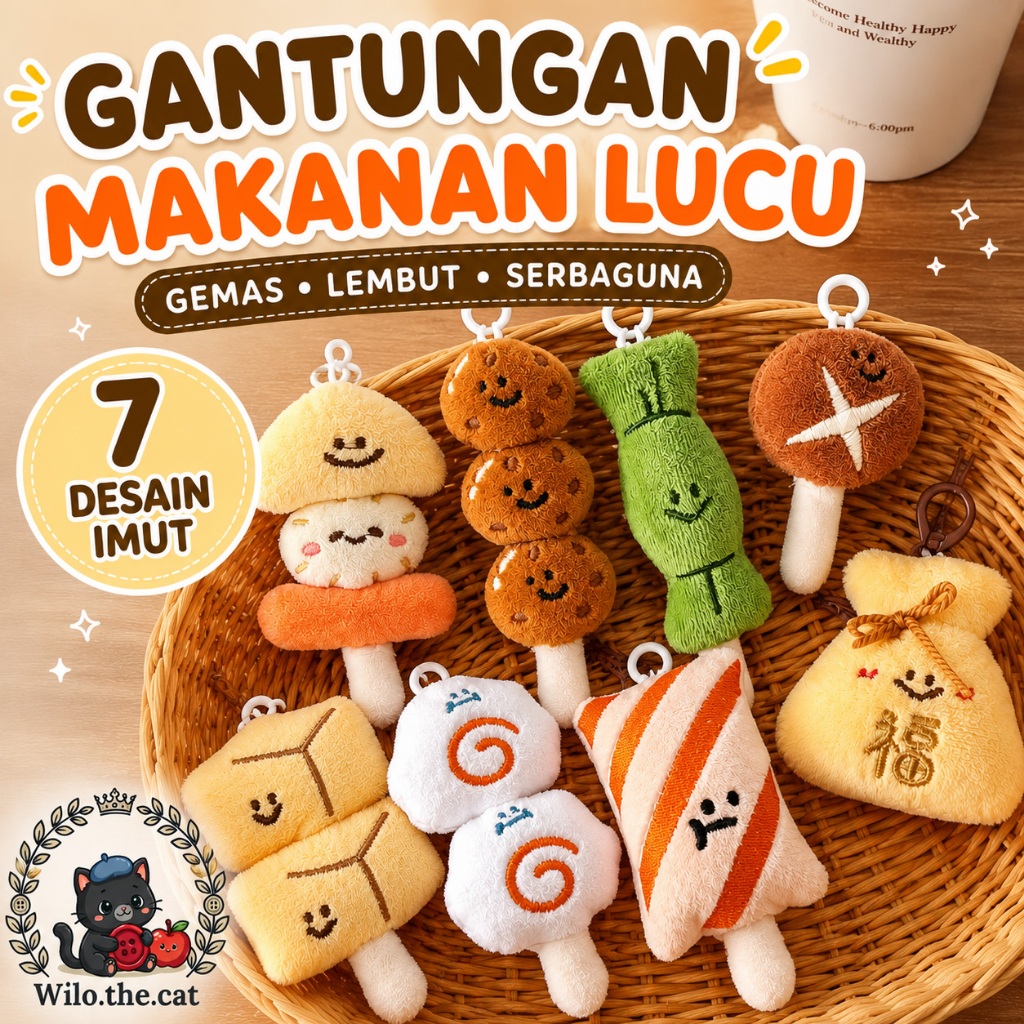 Keychain Boneka Makanan Odeng Hotpot Imut Kawaii | Gantungan Kunci Soft Plush Oden Tofu Lucu Estetik