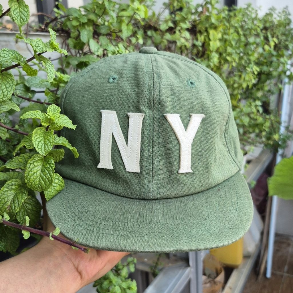 Vintage & Rare Topi Visor Pendek Olive Green logo NY