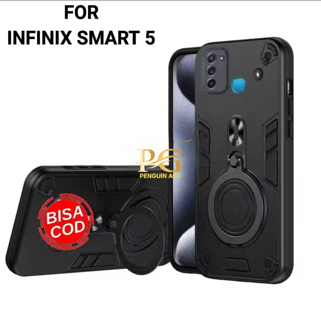 Casing INFINIX SMART 5 Hard Case Robot Ring Eye Ring Pro Camera Casing Standing Robot