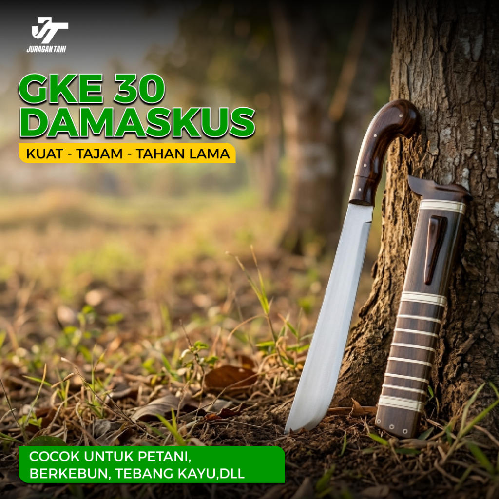Juragan Tani | Golok Pisau Kebun Damaskus Motif Simpay Bahan Baja Sup9 30cm Potong Kayu Bambu Berkeb