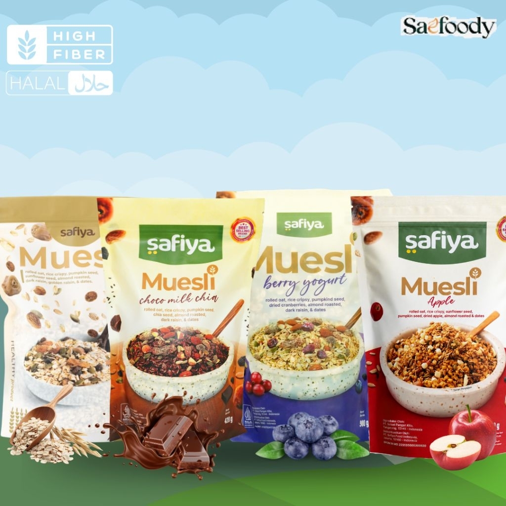 Safiya Muesli Berbagai Rasa With Almond Premium Sereal Sehat