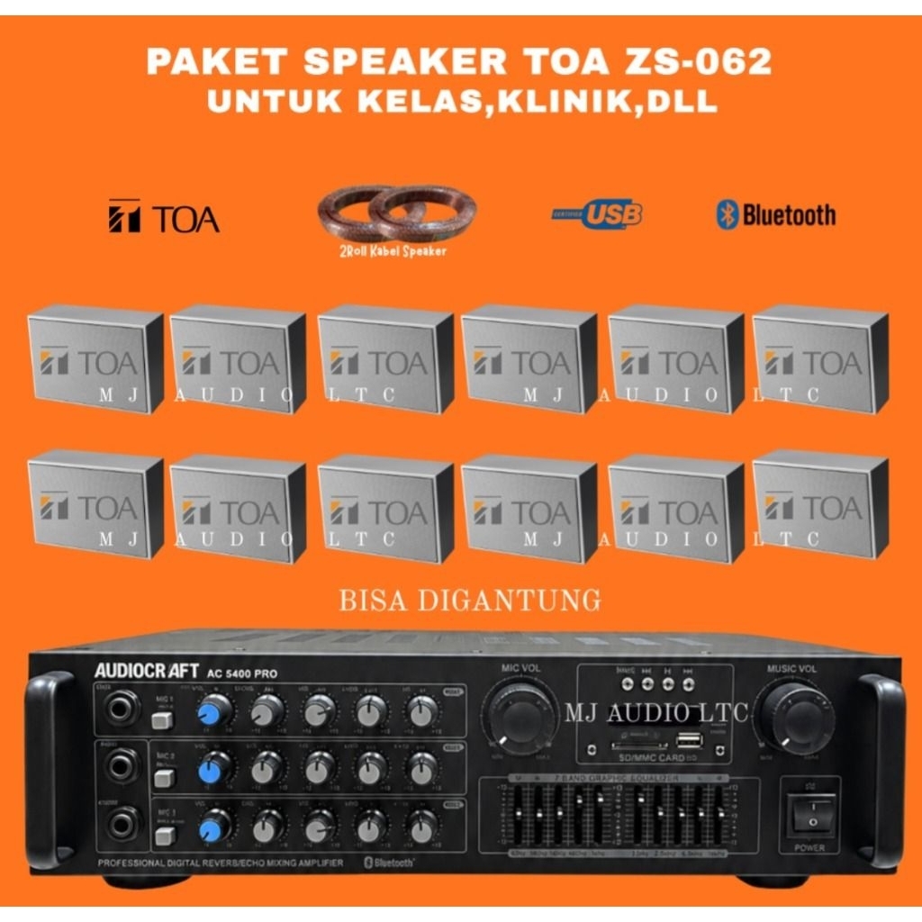 Paket Sound System Indoor Cafe , Kantor , Sekolahan, Klinik DLL Isi 12 Speaker TOA ZS 062
