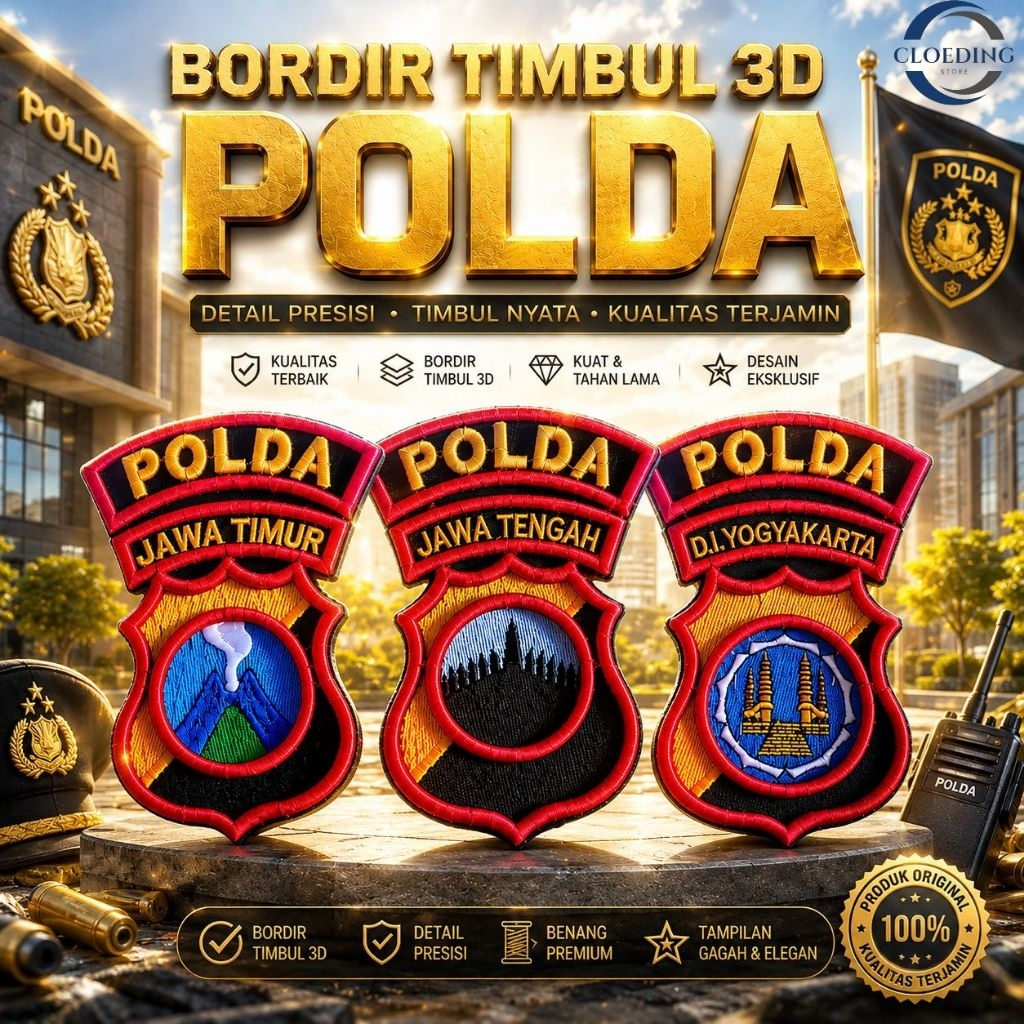 Bordir Polda Jawa Timbul 3D - Bordir Polda Jawa Timur Timbul - Bordir Polda Jawa Tengah Timbul - Bor
