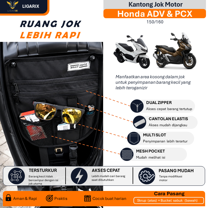 Tas Organizer Dalam Bagasi Jok Motor Honda ADV PCX 150 160