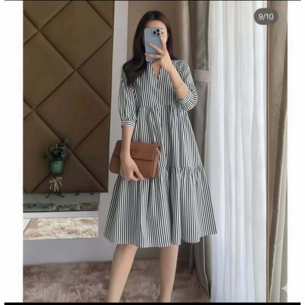 Dress tunik salur wanita katun polimicro premium tunik stripe terbaru remaja