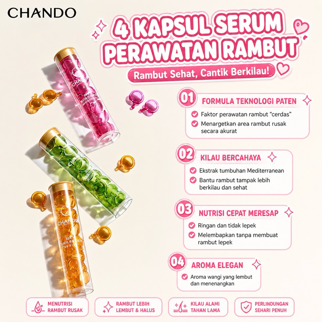 [PREORDER] Chando Hair Vitamin Essential Oil Capsule – Vitamin Serum Minyak Rambut Kapsul Perawatan 