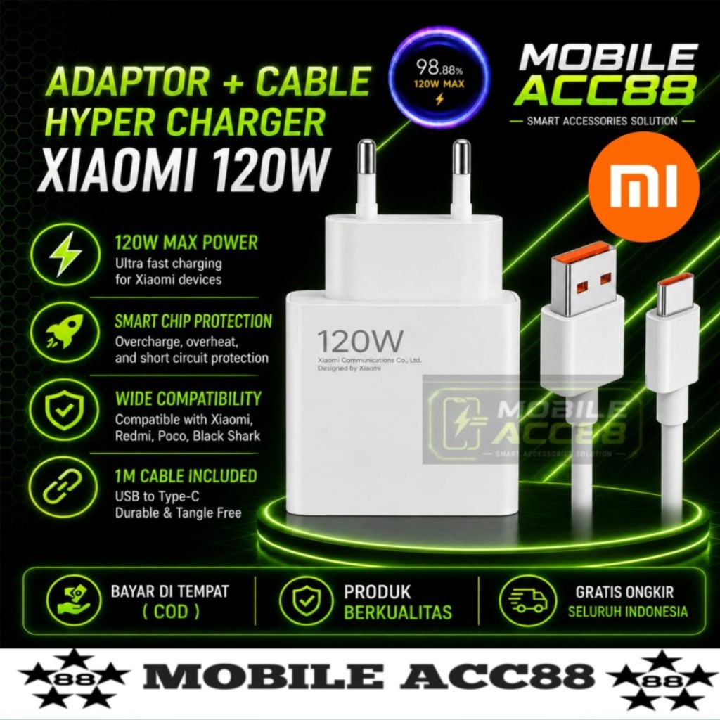 Charger Xiaomi 120W Hypercharge Turbo 120W Pengisi Daya Cepat Charger Xiaomi