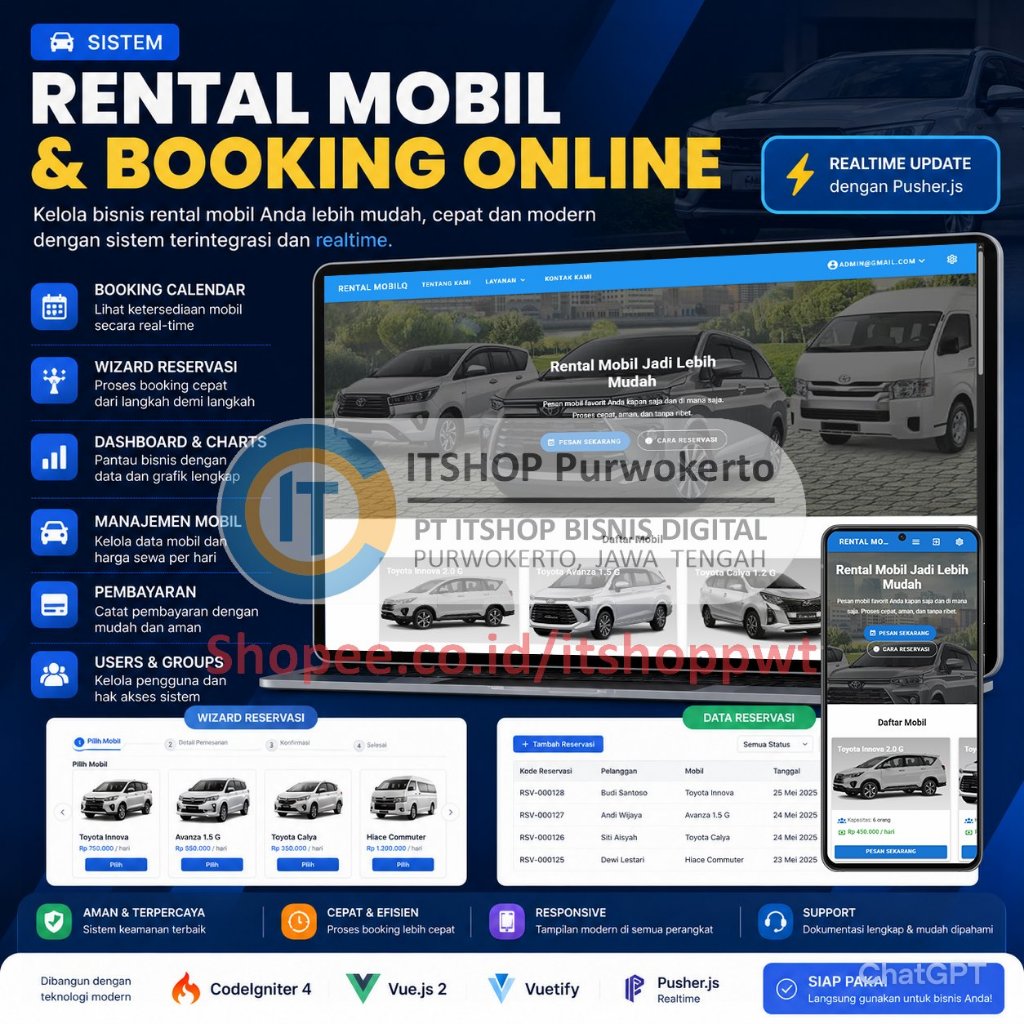Source Code Aplikasi Web Rental Mobil Booking menggunakan Codeigniter 4 MySQL Vue.js 2