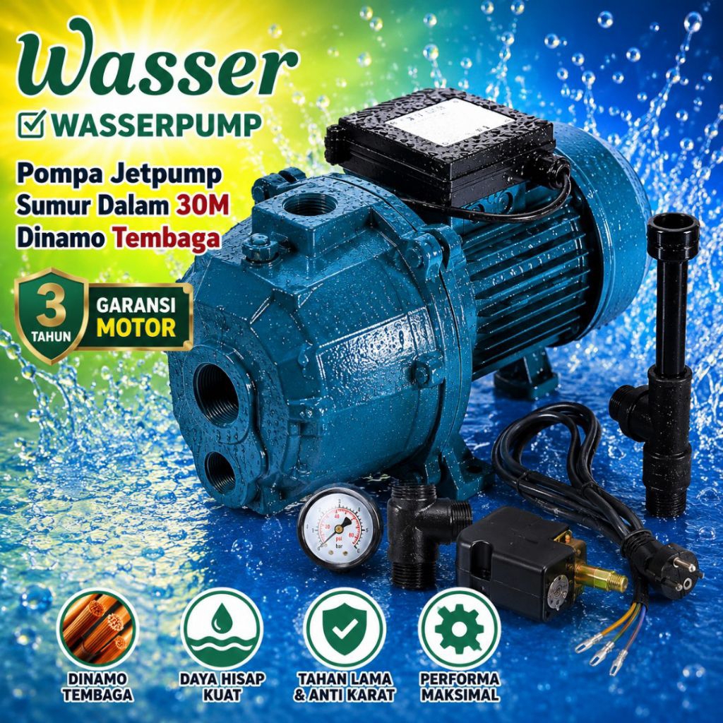 Pompa Air Jetpam Wasser PC280EA 30M 250W 53lpm Garansi Motor Tembaga 3Thn