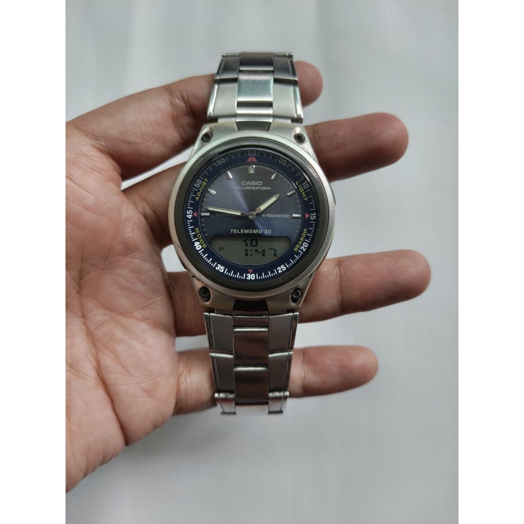 jam tangan vintage casio Telememo 30 Men's Digital LCD Wristwatch Chrome Plated