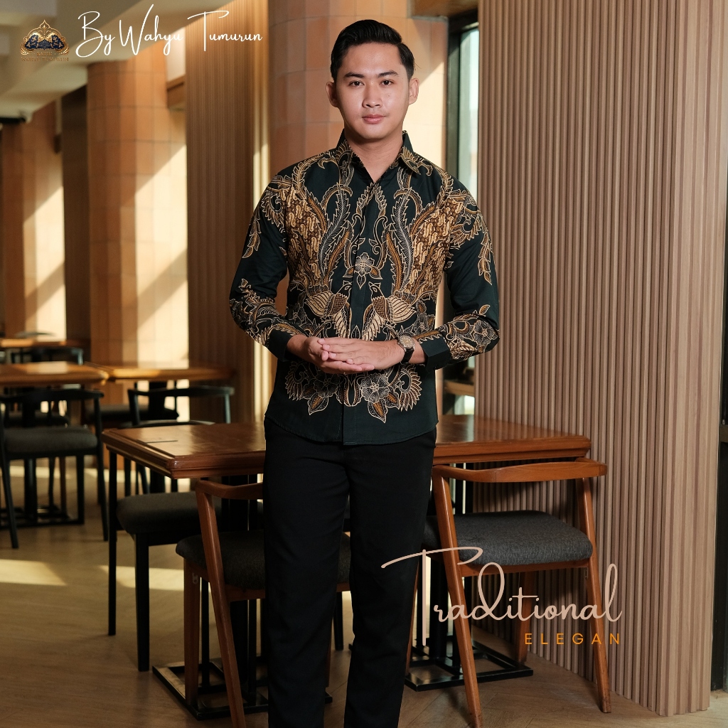 Motif Surya Kencana BATIK WAHYU TUMURUN Kemeja Batik Pria Lengan Panjang Slimfit Premium Bahan Katun