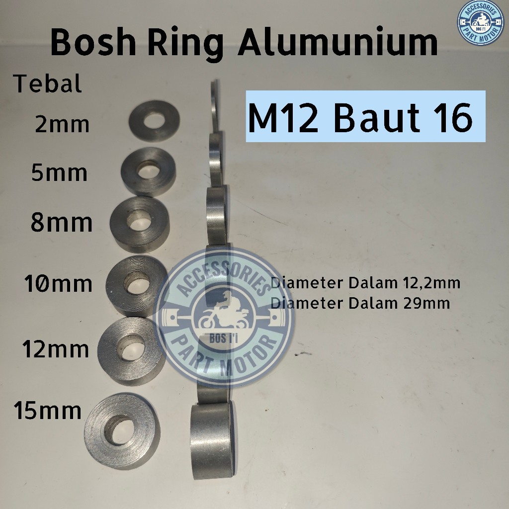Bosh Ring Aluminium M12 Baut 29 Universal Pnp Tromol Gear Kaliper Underbone Motor Tebal 2mm 5mm 8mm 