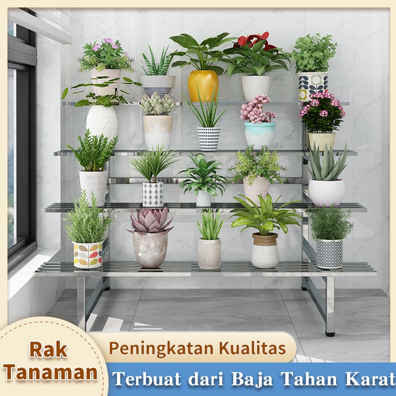 [COD] Rak Susun Tanaman Hias Stainless Steel Kokoh, Rak Standing Pot Bunga Multitingkat Serbaguna In