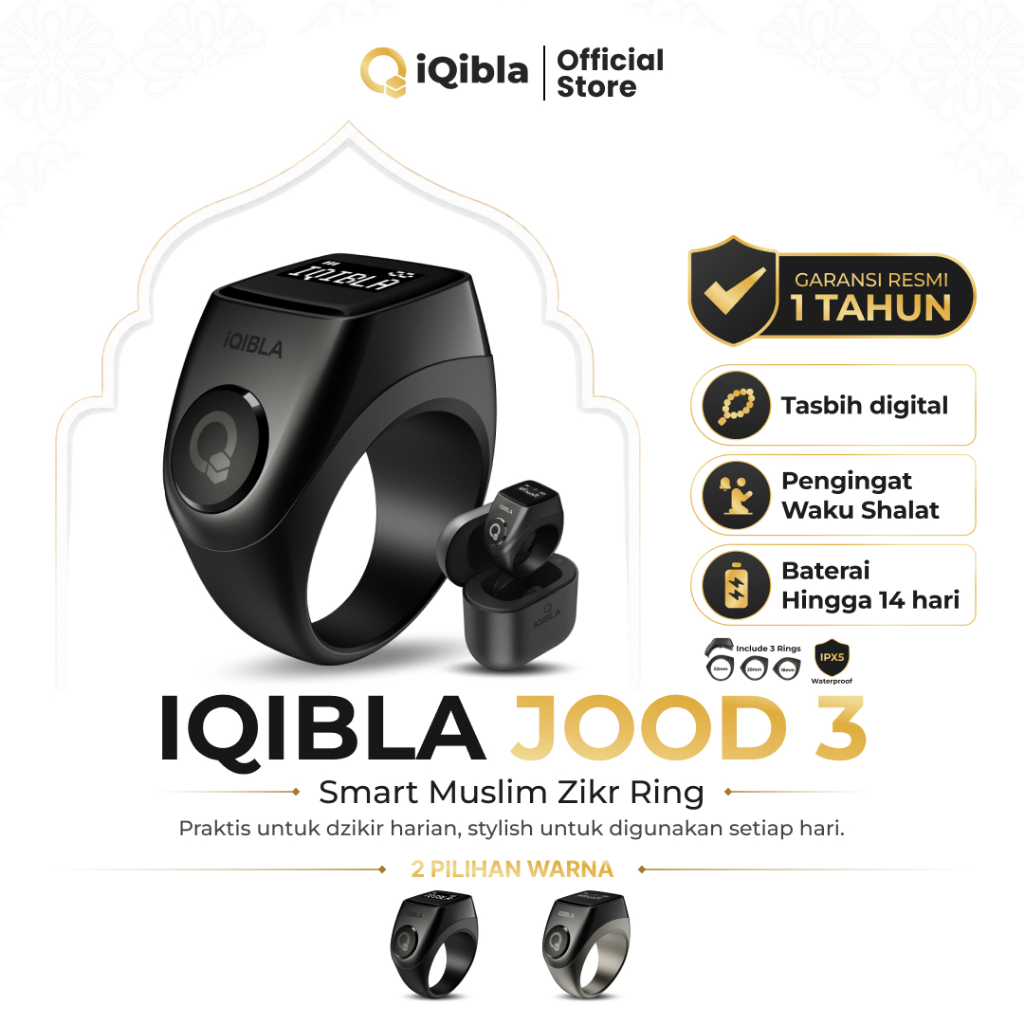 iQibla Zikr Ring Jood 3 J03 Smart Tasbih Digital Hitung Zikir Harian Muslim Modern Baterai Tahan Lam