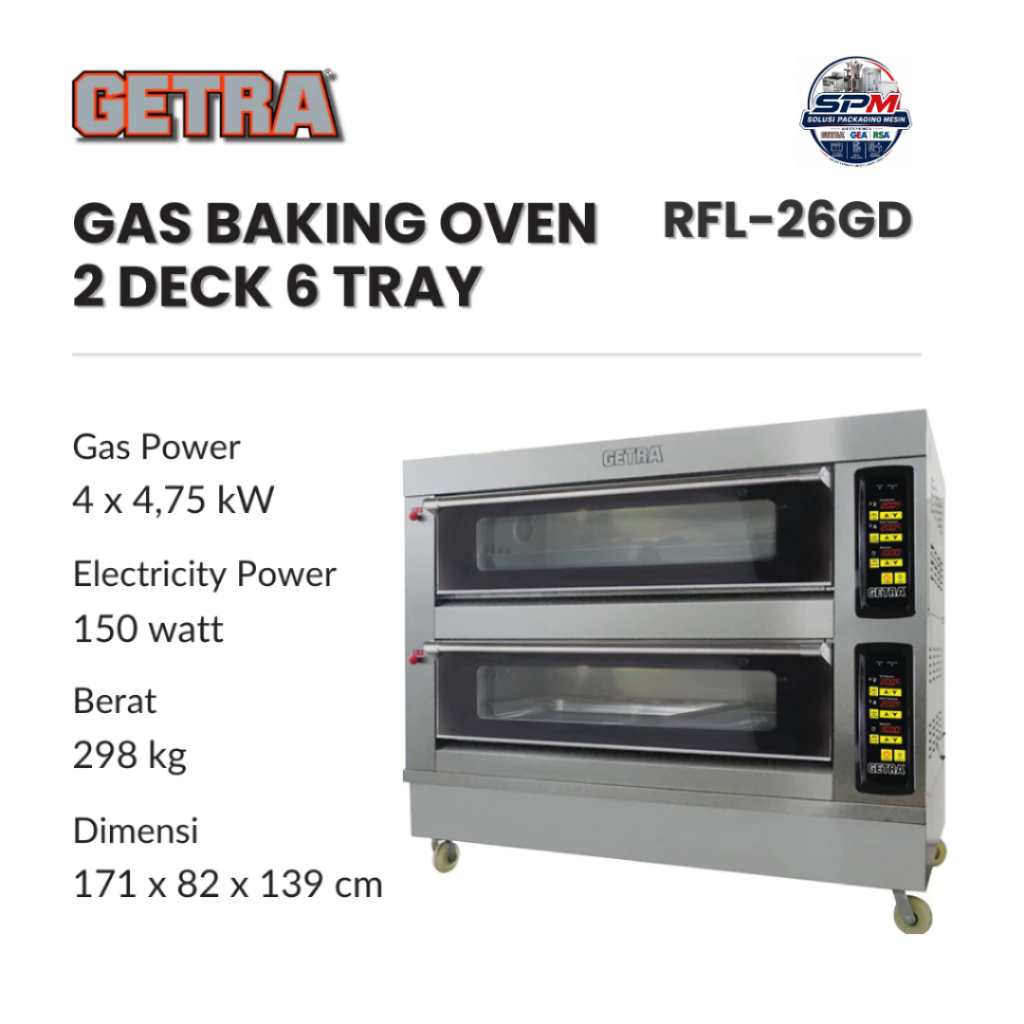 Getra RFL 26GD Gas Baking Oven 2 Deck 6 Tray Oven Gas RFL-26GD