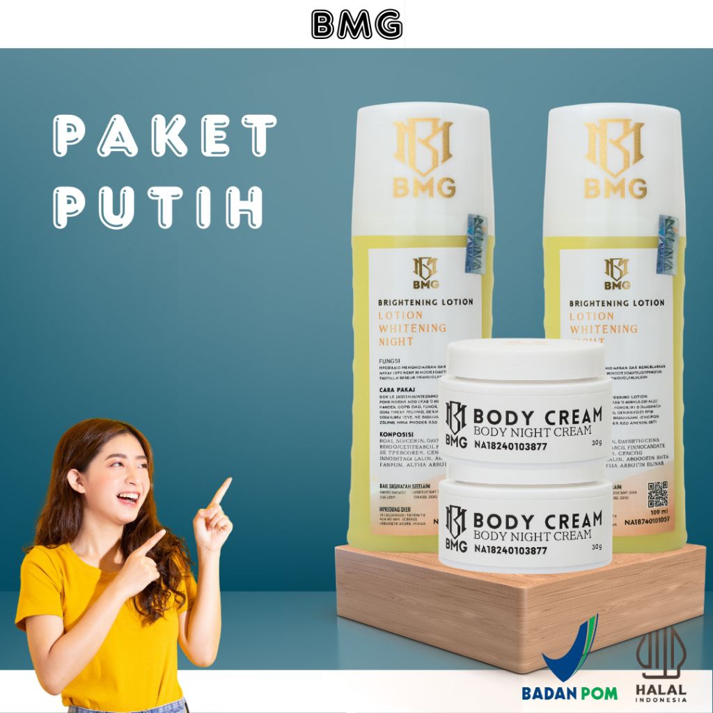 paket BMG isi 4 ( 2 lotion & 2 body cream) - paket body care BMG - lotion dosting - BMG original