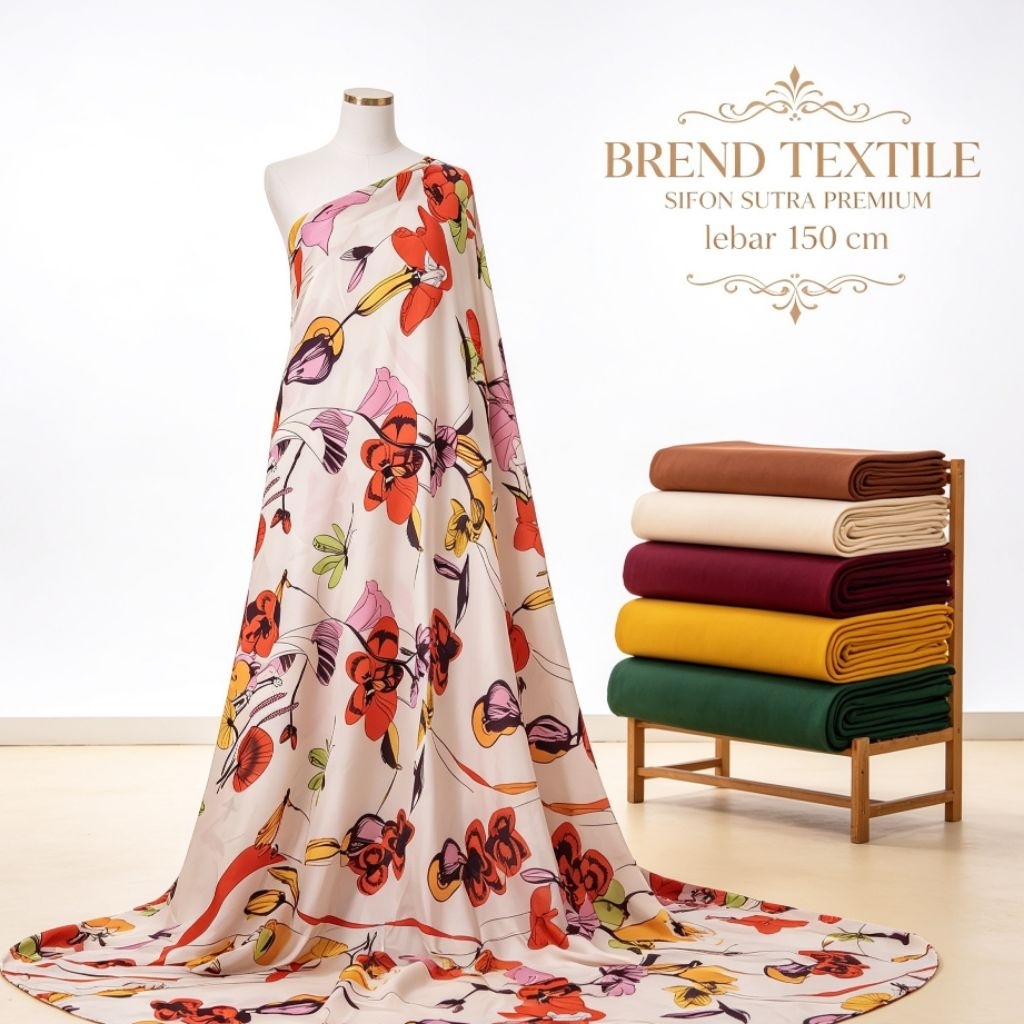 kain sifon motif premium  - kain sifon meteran  - kain sifon sutra motif bunga  - tr