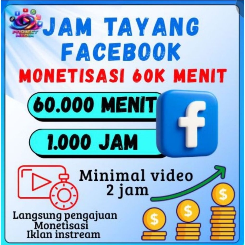 Paket Viewers Views Facebook monetisasi 60K menit Jam tayang | 5000 Followers