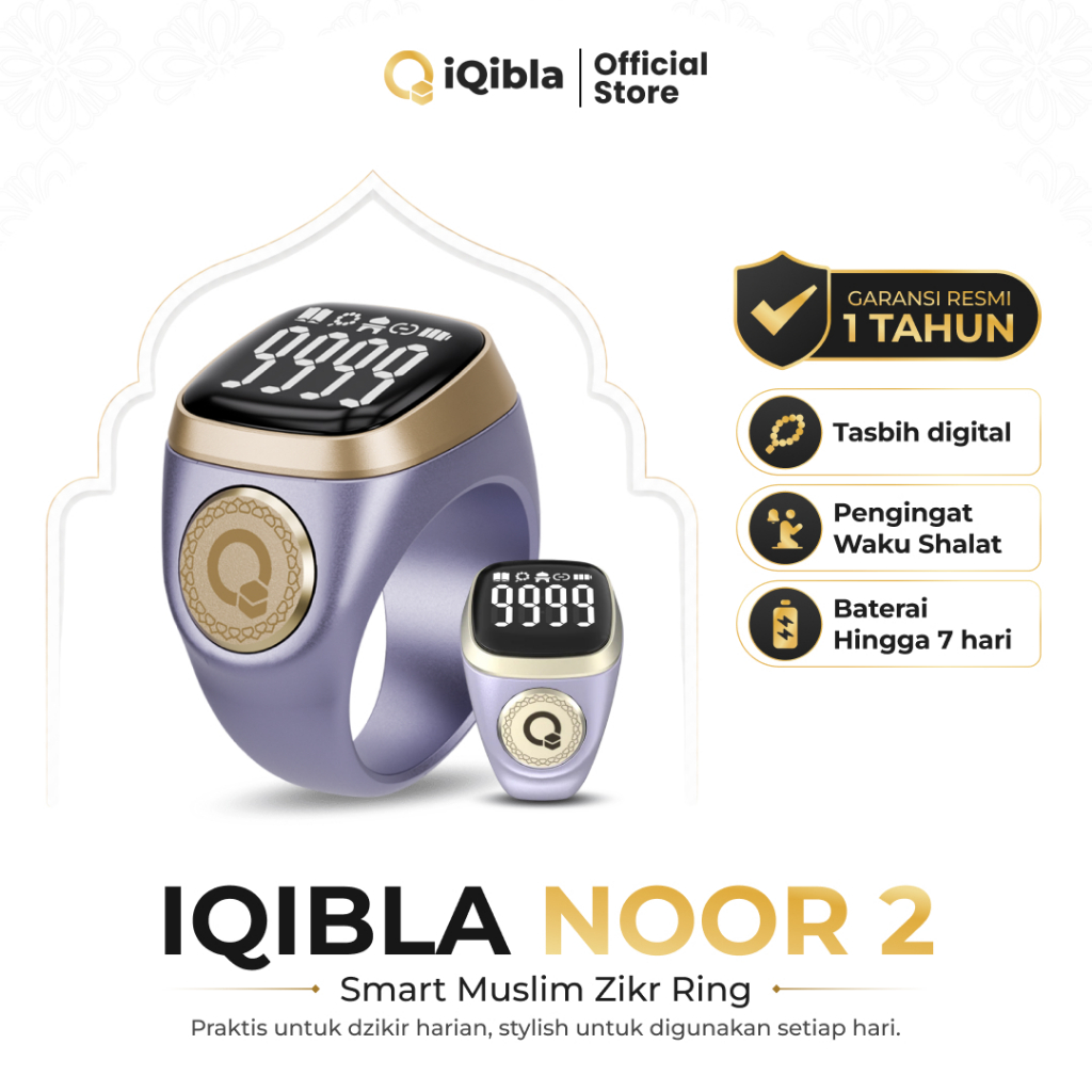 iQibla Zikr Ring Noor 2 N02 Smart Tasbih Digital Hitung Zikir Harian Muslim Modern Baterai Tahan Lam