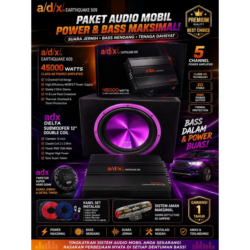 PAKET AUDIO MOBIL ADX EARTHQUAKE 609 – POWER & BASS MAKSIMAL