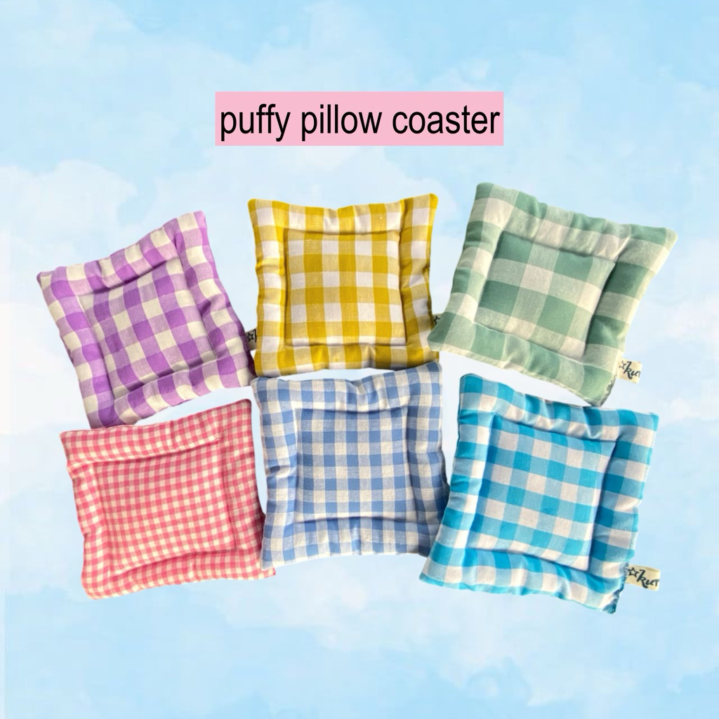 kurasik.id | Puffy Pillow Coaster Tatakan Gelas Kain Aesthetic / Alat Dekorasi Properti Ngonten