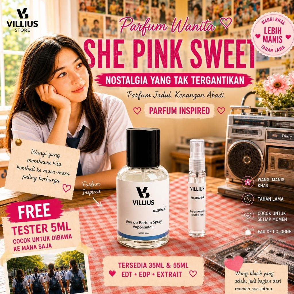 Parfum Jadul She Pink Sweet Merah Muda Aroma Parfume Wanita Wangi Tahan Lama Edt Edp Extrait 35ml 55