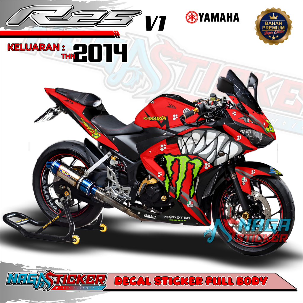 [COD] Decal Sticker Motor Full Body YAMAHA R25 OLD 2014 Motif Shark hiu Kode R2V01 Desain BisaCustom