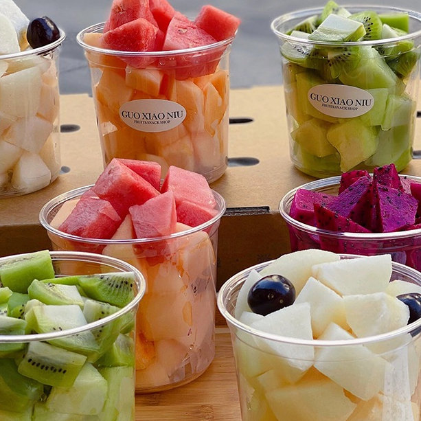 Satuan- Gelas Box Plastik wadah buah potong puding/ Gelas puding salad buah potong/Mangkok plastik b
