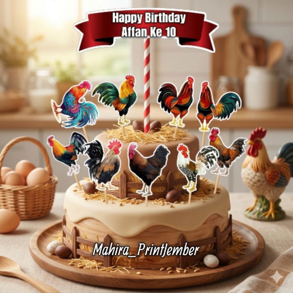 TOPPER CAKE AYAM JAGO - TOPPER HIASAN KUE ULANG TAHUN/TOPPER CAKE SNACK JUMBO