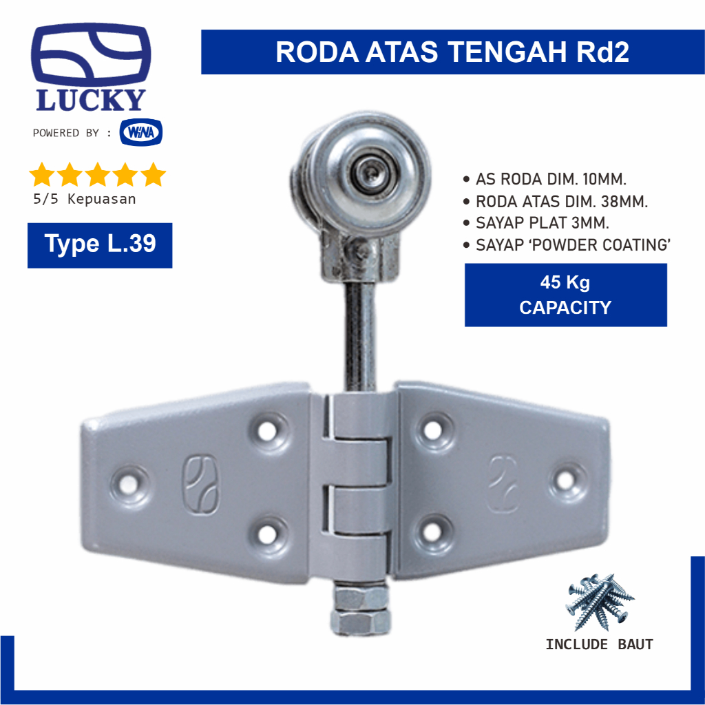 LUCKY L39 Roda Atas Tengah Engsel Rel Pintu Garasi Kayu Aluminium uPVC 100% Original