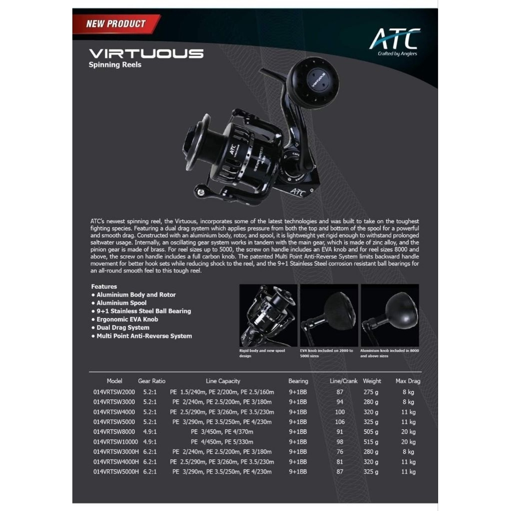 Reel Pancing ATC Virtuous SW 2000 | Spinning | Salt Water