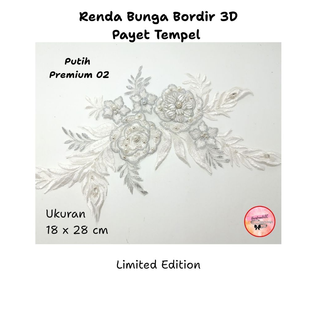Renda Bunga Tile Payet Jahit Tempel Aksesoris Hiasan Baju Kebaya Dress Flower Lace Brokat Organza Ap