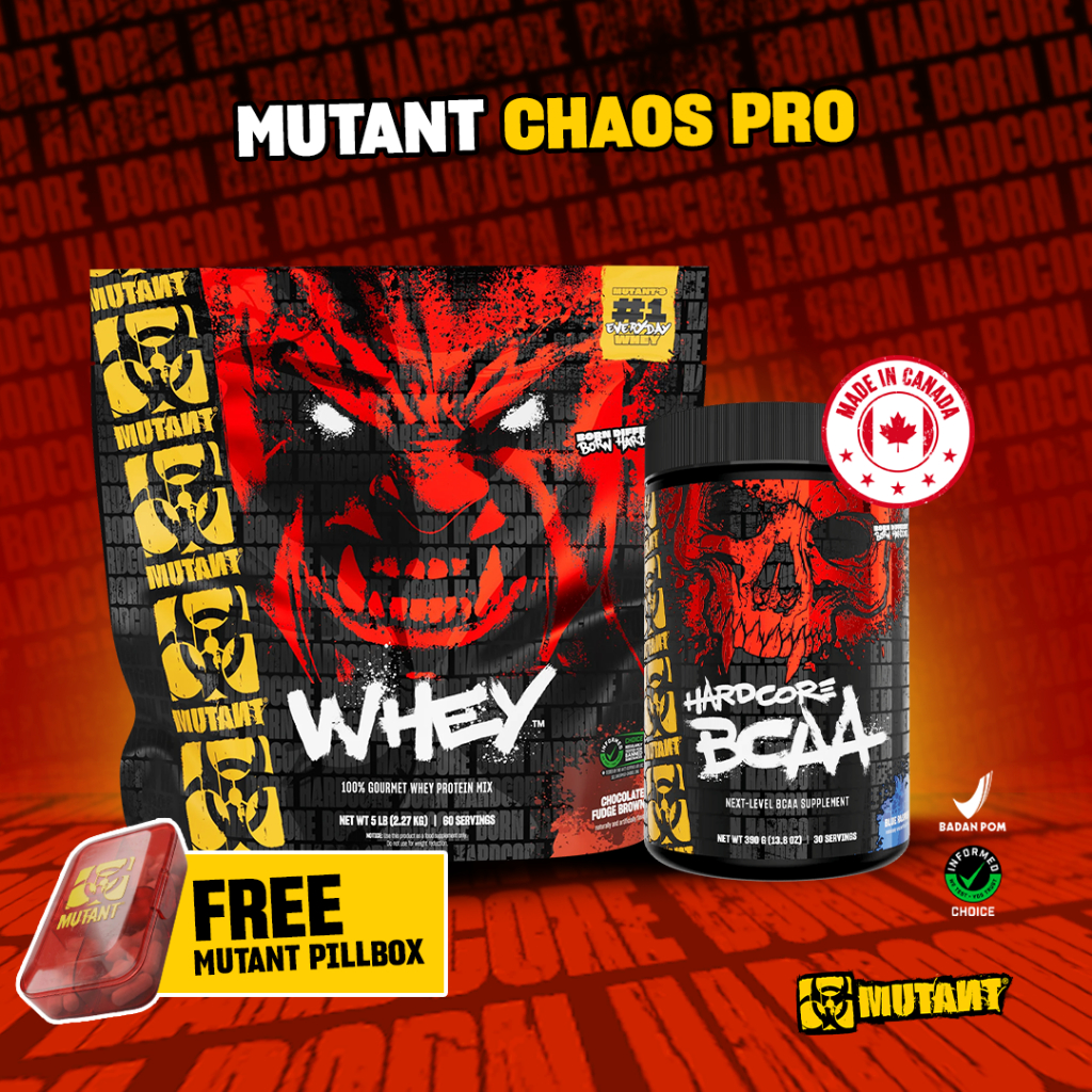 MUTANT CHAOS PRO BUNDLE – MUTANT WHEY 5 LBS (CHOCOLATE/VANILLA/STRAWBERRY) + MUTANT HARDCORE BCAA 39