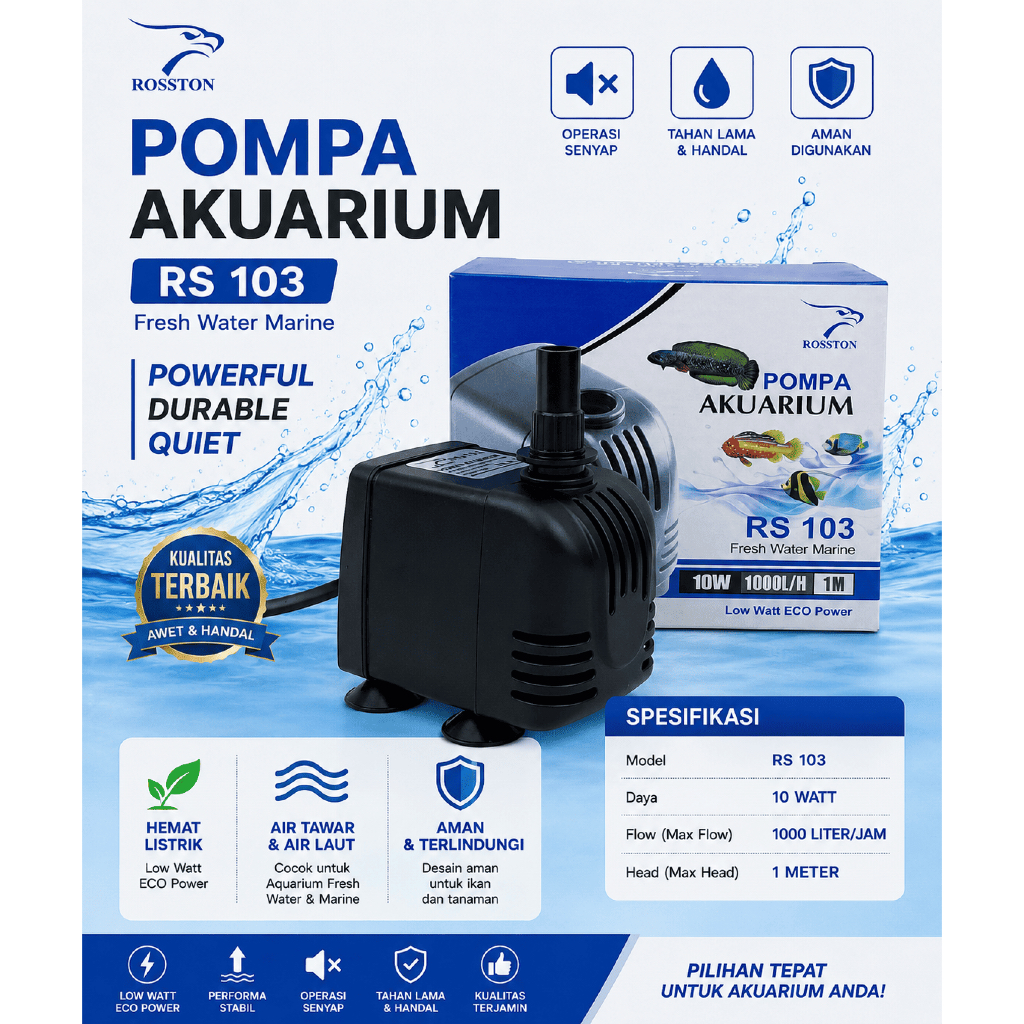ROSSTON 103 Pompa Celup Aquarium Pompa Celup Mini 10 Watt Rosston 103 Pompa Mini